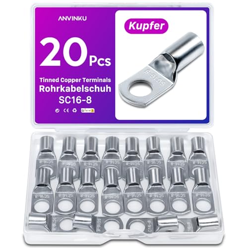 20 Stück Rohrkabelschuh 16mm2 M8 Kabelschuhe Set, ANVINKU Rohrkabelschuhe Set für Kfz Batteriekabel Set, Kabelschuh Sortiment, SC Rohrkabelschuh Set, 16mm² Kabelschuhe für Auto Motorräder Boote 20 Stück Rohrkabelschuh 16mm2 M8 Kabelschuhe Set, ANVINKU Rohrkabelschuhe Set für Kfz Batteriekabel Set, Kabelschuh Sortiment, SC Rohrkabelschuh Set, 16mm² Kabelschuhe für Auto Motorräder Boote von ANVINKU