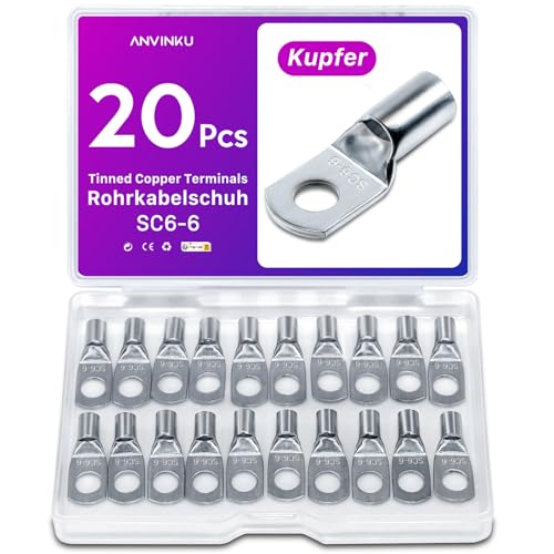 20 Stück Rohrkabelschuh 6mm2 M6 Kabelschuhe Set, ANVINKU Rohrkabelschuhe Set für Kfz Batteriekabel Set, Kabelschuh Sortiment, SC Rohrkabelschuh Set, 6mm² Kabelschuhe für Auto Motorräder Boote 20 Stück Rohrkabelschuh 6mm2 M6 Kabelschuhe Set, ANVINKU Rohrkabelschuhe Set für Kfz Batteriekabel Set, Kabelschuh Sortiment, SC Rohrkabelschuh Set, 6mm² Kabelschuhe für Auto Motorräder Boote von ANVINKU
