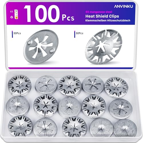ANVINKU 100 Stück Klemmscheiben Hitzeschutzblech, 30mm Manganstahl Hitzeschutzblech Reparatursatz, Klemmscheibe Reparatursatz, Metall Sicherungsscheiben für Meisten Automodelle von ANVINKU