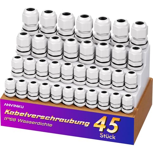 ANVINKU 45 Stück Kabelverschraubung, 4 Typen Kabelverschraubung Wasserdicht, M12 M16 M20 M25 Nylon Kabeldurchführung Wasserdicht, IP68 Weiß Kabelverschraubungen Set mit Gegenmutter Kunststoff ANVINKU 45 Stück Kabelverschraubung, 4 Typen Kabelverschraubung Wasserdicht, M12 M16 M20 M25 Nylon Kabeldurchführung Wasserdicht, IP68 Weiß Kabelverschraubungen Set mit Gegenmutter Kunststoff von ANVINKU