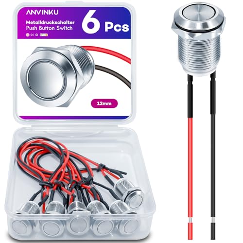 ANVINKU Drucktaster 6 Stück, 12mm Taster, Wasserdichte Tastschalter, 2A/12V/24V/125V/250V Druckschalter, Druckschalter für hupen, Auto Runde ANVINKU Drucktaster 6 Stück, 12mm Taster, Wasserdichte Tastschalter, 2A/12V/24V/125V/250V Druckschalter, Druckschalter für hupen, Auto Runde von ANVINKU