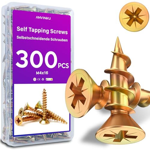 ANVINKU Schrauben Set 300 Stück, M4 x 16 mm Holzschrauben Set, Farbe Zink Holzschrauben Sortiment, Selbstschneidende Schrauben 16 mm, M4 Schrauben Set Holz, Schrauben Sortiment für Reparatur ANVINKU Schrauben Set 300 Stück, M4 x 16 mm Holzschrauben Set, Farbe Zink Holzschrauben Sortiment, Selbstschneidende Schrauben 16 mm, M4 Schrauben Set Holz, Schrauben Sortiment für Reparatur von ANVINKU
