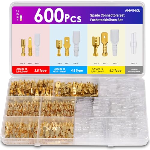 Kabelschuhe Set, ANVINKU 600 Stück Fachsteckhülsen Set, Kabelschuhe Flachstecker 2,8 mm 4,8 mm 6,3 mm, Männlich & Weiblich Flachstecker Sortiment mit Isolierhülse, Kabelschuhe Kfz für Drahtverbindung Kabelschuhe Set, ANVINKU 600 Stück Fachsteckhülsen Set, Kabelschuhe Flachstecker 2,8 mm 4,8 mm 6,3 mm, Männlich & Weiblich Flachstecker Sortiment mit Isolierhülse, Kabelschuhe Kfz für Drahtverbindung von ANVINKU