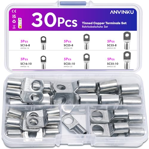Rohrkabelschuhe, ANVINKU 30 Stück Ringkabelschuhe für Kfz Batteriekabel Set, 35mm² 25mm² 16mm² Rohrkabelschuhe Set Sortiment, SC Rohrkabelschuh Set, Kabelschuhe für Kfz Auto Boote Rohrkabelschuhe, ANVINKU 30 Stück Ringkabelschuhe für Kfz Batteriekabel Set, 35mm² 25mm² 16mm² Rohrkabelschuhe Set Sortiment, SC Rohrkabelschuh Set, Kabelschuhe für Kfz Auto Boote von ANVINKU