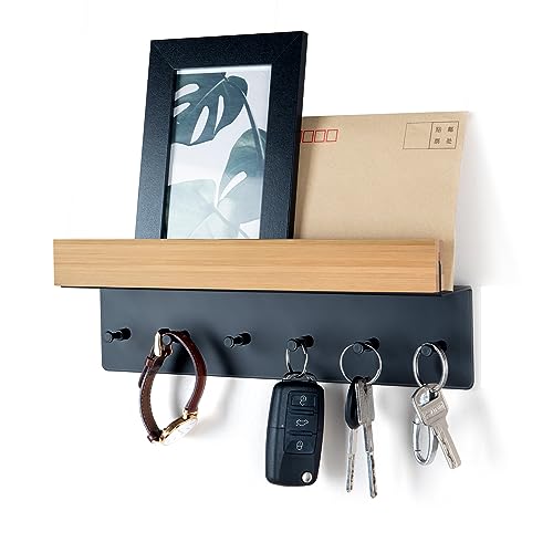 Schlüsselbrett Holz mit Ablage, Schlüsselhalter Schlüsselregal mit 6 Haken, Wand Schlüsselboard für Eingangsbereich, Flur, Küche von ANVODE