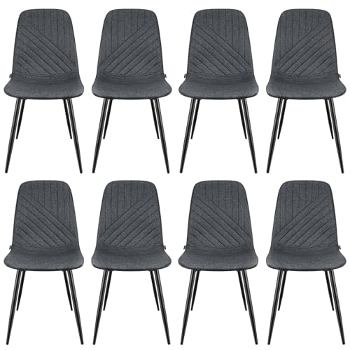 ANVOFONG 8er Set Esszimmerstühlen, Schmutzabweisend Leinengewebe mit Schwamm Kissen, Geeignet für Küche Wohnzimmer Arbeitszimmer Büro Mittagspausen Dunkelgrau. von ANVOFONG