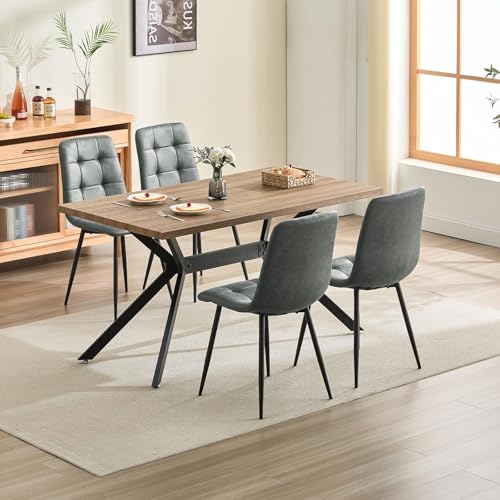 ANVOFONG Essgruppen Esstisch mit 4 dunkelgrau Stühlen,140 x 80 x 76 cm Dunkelbraun Rechteckig Esstisch aus Holz mit Esszimmerstühle mit technisches Tuch,für Küche Esszimmer und Wohnzimmer von ANVOFONG
