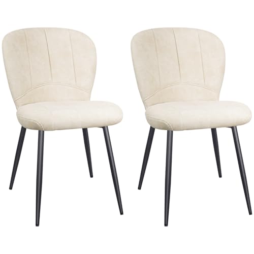 ANVOFONG Esszimmerstühle 2er Set, Küchenstühle, Polsterstuhl, Stoffrückenlehne mit Schwarzem Metall Beine, für Esszimmer, Wohnzimmer, Schlafzimmer, Beige. von ANVOFONG