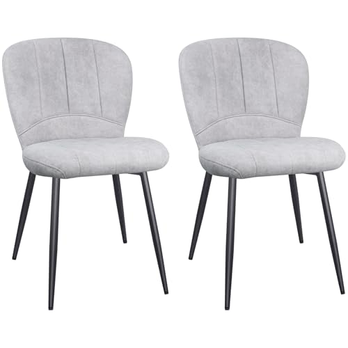 ANVOFONG Esszimmerstühle 2er Set, Küchenstühle, Polsterstuhl, Stoffrückenlehne mit Schwarzem Metall Beine, für Esszimmer, Wohnzimmer, Schlafzimmer, Hellgrau. von ANVOFONG