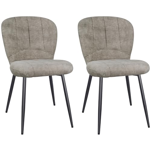 ANVOFONG Esszimmerstühle 2er Set, Küchenstühle, Polsterstuhl, Stoffrückenlehne mit Schwarzem Metall Beine, für Esszimmer, Wohnzimmer, Schlafzimmer, Khakigrau. von ANVOFONG