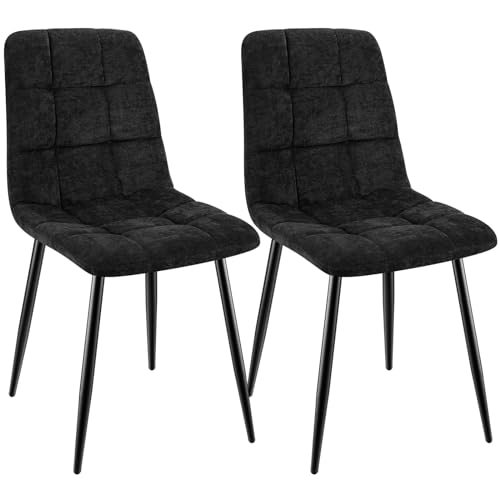 ANVOFONG Esszimmerstühle 2er Set,Küchenstuhl aus Leinenstoff,Polsterstühle mit Eisenfüßen,Stuhl Schlafzimmer,Wohnzimmer Stühle-Schwarz von ANVOFONG