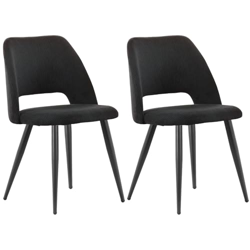 ANVOFONG Esszimmerstühle 2er Set,Küchenstuhl mit Unabhängige Beine,Kordsamt Gepolsterter Stuhl,Schwarz loungesessel,für Esszimmer,Wohnzimmer,Küche,Schlafzimmer und Empfangsraum von ANVOFONG