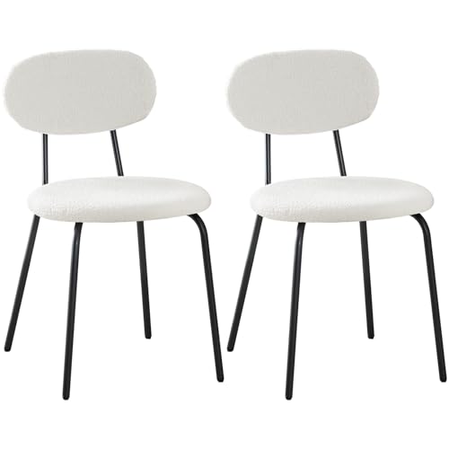 ANVOFONG Esszimmerstühle 2er Set,Teddy Stoff Küchenstuhl,Stacking Lounge Stühle,Geeignet für Esszimmer,Küche,Schlafzimmer,Empfangsraum-Weiß von ANVOFONG