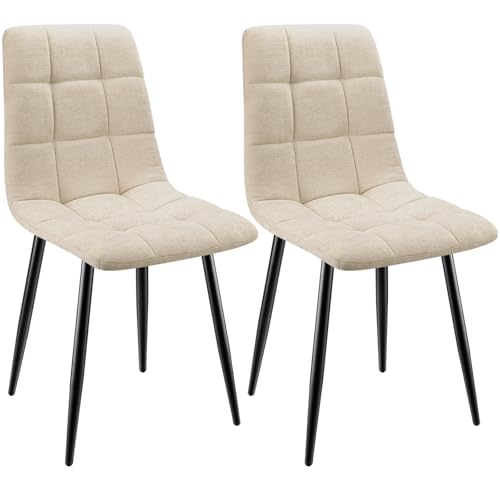 ANVOFONG Esszimmerstühle 2er Set,Küchenstuhl aus Leinenstoff,Polsterstühle mit Eisenfüßen,Stuhl Schlafzimmer,Wohnzimmer Stühle-Kaki von ANVOFONG