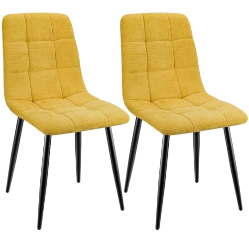 ANVOFONG Esszimmerstühle 2er Set,Küchenstuhl aus Leinenstoff,Polsterstühle mit Eisenfüßen,Stuhl Schlafzimmer,Wohnzimmer Stühle-gelb von ANVOFONG