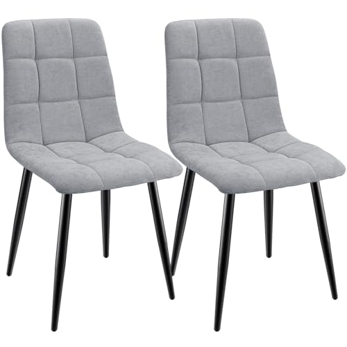 ANVOFONG Esszimmerstühle 2er Set,Küchenstuhl aus Leinenstoff,Polsterstühle mit Eisenfüßen,Stuhl Schlafzimmer,Wohnzimmer Stühle-grau von ANVOFONG
