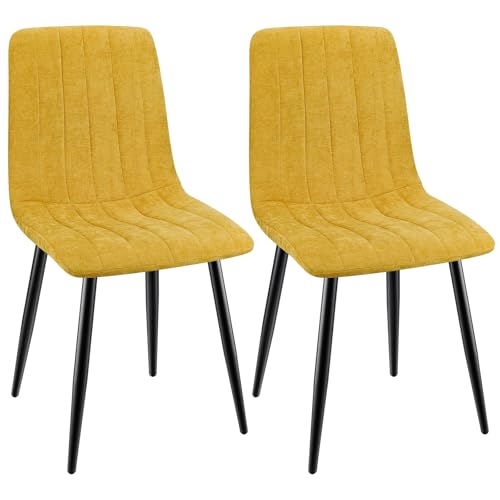 ANVOFONG Esszimmerstühle 2er Set,Küchenstuhl aus Leinenstoff,Polsterstühle mit Eisenfüßen,Stuhl Schlafzimmer,schminkstuhl,Wohnzimmer Stühle-Gelb von ANVOFONG
