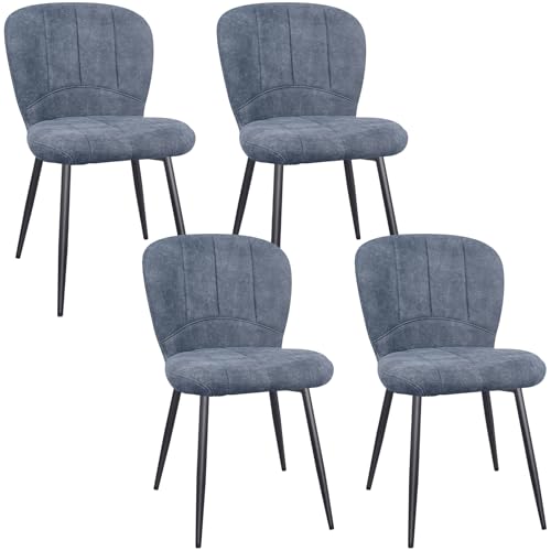 ANVOFONG Esszimmerstühle 4er Set, Küchenstühle, Polsterstuhl, Stoffrückenlehne mit Schwarzem Metall Beine, für Esszimmer, Wohnzimmer, Schlafzimmer, Dunkelgrau. von ANVOFONG
