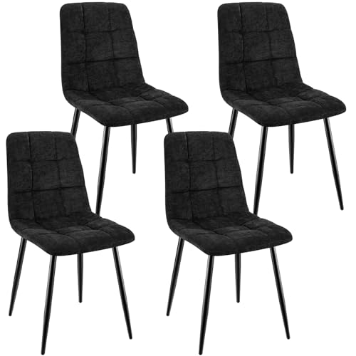 ANVOFONG Esszimmerstühle 4er Set,Küchenstuhl aus Leinenstoff,Polsterstühle mit Eisenfüßen,Stuhl Schlafzimmer,Wohnzimmer Stühle-Schwarz von ANVOFONG