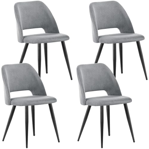 ANVOFONG Esszimmerstühle 4er Set,Küchenstuhl mit Unabhängige Beine,Kordsamt Gepolsterter Stuhl,loungesessel,für Esszimmer,Wohnzimmer,Küche,Schlafzimmer,grau von ANVOFONG