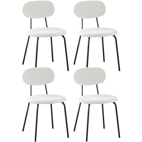 ANVOFONG Esszimmerstühle 4er Set,Teddy Stoff Küchenstuhl,Stacking Lounge Stühle,Geeignet für Esszimmer,Küche,Schlafzimmer,Empfangsraum-Weiß von ANVOFONG