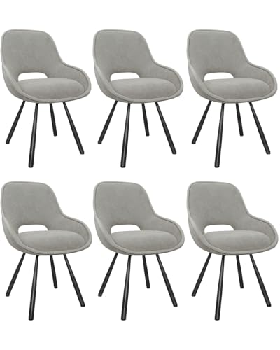 ANVOFONG Esszimmerstühle 6er Set,Drehstuhl mit Armlehnen Rückenlehne,Ausgeschnittene atmungsaktive Esszimmer Stuhl,Dickes Schaumstoff-Kissen Polsterstuhl,Hellgrau von ANVOFONG