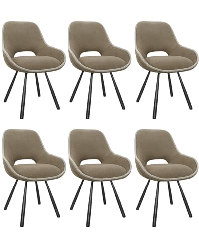 ANVOFONG Esszimmerstühle 6er Set,Drehstuhl mit Armlehnen Rückenlehne,Ausgeschnittene atmungsaktive Esszimmer Stuhl,Dickes Schaumstoff-Kissen Polsterstuhl,braun von ANVOFONG