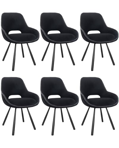 ANVOFONG Esszimmerstühle 6er Set,Drehstuhl mit Armlehnen Rückenlehne,Ausgeschnittene atmungsaktive Esszimmer Stuhl,Dickes Schaumstoff-Kissen Polsterstuhl,schwarz von ANVOFONG