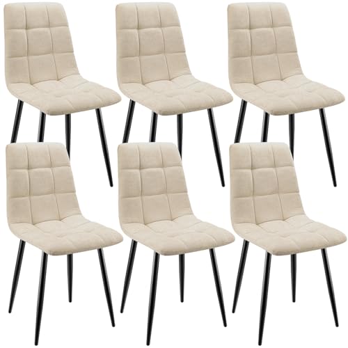 ANVOFONG Esszimmerstühle 6er Set,Küchenstuhl aus Leinenstoff,Polsterstühle mit Eisenfüßen,Stuhl Schlafzimmer,Wohnzimmer Stühle-Kaki von ANVOFONG