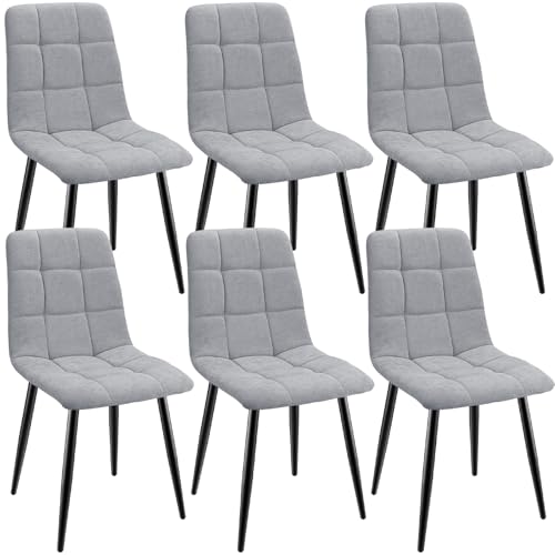 ANVOFONG Esszimmerstühle 6er Set,Küchenstuhl aus Leinenstoff,Polsterstühle mit Eisenfüßen,Stuhl Schlafzimmer,Wohnzimmer Stühle-grau von ANVOFONG