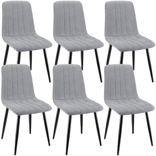 ANVOFONG Esszimmerstühle 6er Set,Küchenstuhl aus Leinenstoff,Polsterstühle mit Eisenfüßen,Stuhl Schlafzimmer,schminkstuhl,Wohnzimmer Stühle-Grau von ANVOFONG
