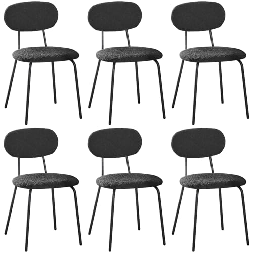 ANVOFONG Esszimmerstühle 6er Set,Teddy Stoff Küchenstuhl,Stacking Lounge Stühle,Geeignet für Esszimmer,Küche,Schlafzimmer,Empfangsraum-Schwarzer von ANVOFONG