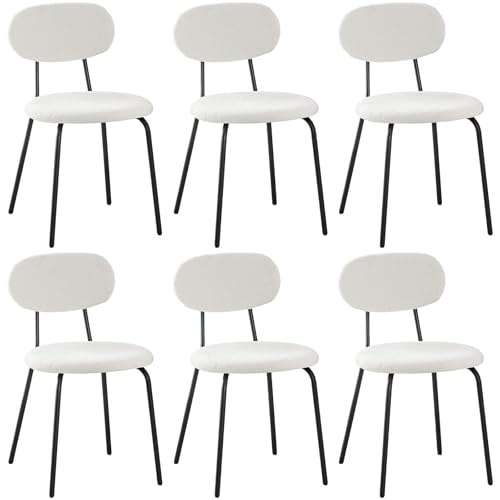 ANVOFONG Esszimmerstühle 6er Set,Teddy Stoff Küchenstuhl,Stacking Lounge Stühle,Geeignet für Esszimmer,Küche,Schlafzimmer,Empfangsraum-Weiß von ANVOFONG