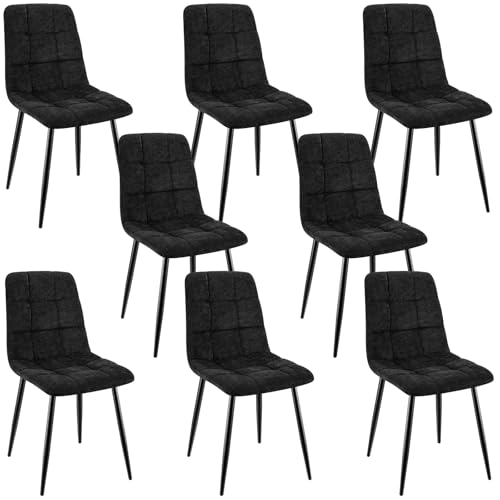 ANVOFONG Esszimmerstühle 8er Set,Küchenstuhl aus Leinenstoff,Polsterstühle mit Eisenfüßen,Stuhl Schlafzimmer,Wohnzimmer Stühle-Schwarz von ANVOFONG