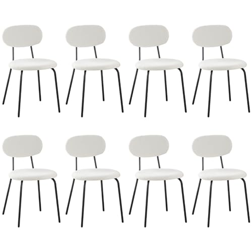 ANVOFONG Esszimmerstühle 8er Set,Teddy Stoff Küchenstuhl,Stacking Lounge Stühle,Geeignet für Esszimmer,Küche,Schlafzimmer,Empfangsraum-Weiß von ANVOFONG