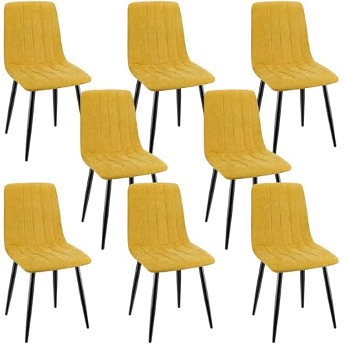 ANVOFONG Esszimmerstühle 8er Set,Küchenstuhl aus Leinenstoff,Polsterstühle mit Eisenfüßen,Stuhl Schlafzimmer,schminkstuhl,Wohnzimmer Stühle-Gelb von ANVOFONG