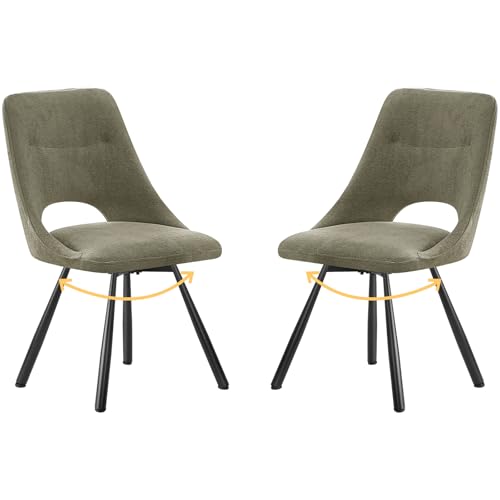 ANVOFONG Esszimmerstühle Drehbar 2er Set, 180°Drehbar, Drehbare Stuhl, Kaschmir-Baumwolle mit Schwarzem Metall Beine, für Esszimmer, Küche, Wohnzimmer, Graugrün von ANVOFONG
