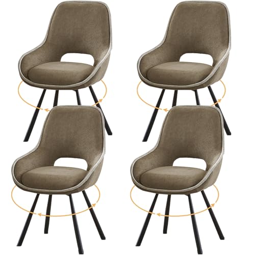 ANVOFONG Esszimmerstühle 4er Set,180° Drehstuhl,Stühle Esszimmer mit Armlehnen Rückenlehne,Esszimmer Wohnzimmer Stuhl,Dickes Schaumstoff-Kissen Polsterstuhl,Braun von ANVOFONG