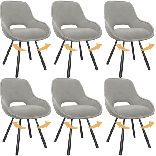 ANVOFONG Esszimmerstühle 6er Set,180° Drehstuhl,Stühle Esszimmer mit Armlehnen Rückenlehne,Esszimmer Wohnzimmer Stuhl,Dickes Schaumstoff-Kissen Polsterstuhl,Hellgrau von ANVOFONG