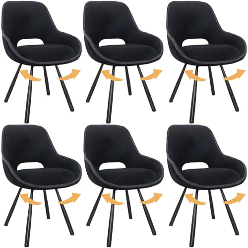 ANVOFONG Esszimmerstühle 6er Set,180° Drehstuhl,Stühle Esszimmer mit Armlehnen Rückenlehne,Esszimmer Wohnzimmer Stuhl,Dickes Schaumstoff-Kissen Polsterstuhl,dunkelgrau von ANVOFONG