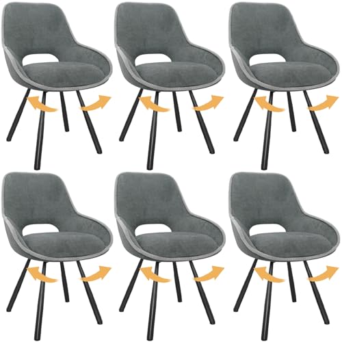 ANVOFONG Esszimmerstühle 6er Set,180° Drehstuhl,Stühle Esszimmer mit Armlehnen Rückenlehne,Esszimmer Wohnzimmer Stuhl,Dickes Schaumstoff-Kissen Polsterstuhl,grau von ANVOFONG