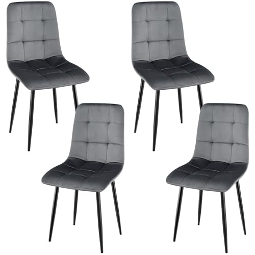 ANVOFONG Esszimmerstuhl 4er Set, Verdickte Holländischen Samt Kissen Esszimmerstuhl Geeignet für Esszimmer Küche Essen, Studie Lesen, Wohnzimmer Freizeit, Dunkelgrau. von ANVOFONG
