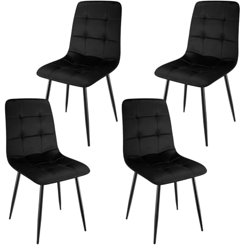 ANVOFONG Esszimmerstuhl 4er Set, Verdickte Holländischen Samt Kissen Esszimmerstuhl Geeignet für Esszimmer Küche Essen, Studie Lesen, Wohnzimmer Freizeit, Schwarz. von ANVOFONG