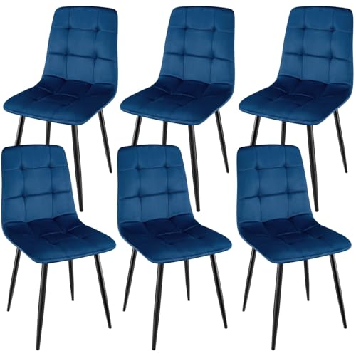 ANVOFONG Esszimmerstuhl 6er Set, Verdickte Holländischen Samt Kissen Esszimmerstuhl Geeignet für Esszimmer Küche Essen, Studie Lesen, Wohnzimmer Freizeit, Dunkelblau. von ANVOFONG