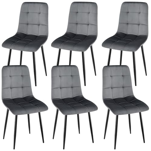 ANVOFONG Esszimmerstuhl 6er Set, Verdickte Holländischen Samt Kissen Esszimmerstuhl Geeignet für Esszimmer Küche Essen, Studie Lesen, Wohnzimmer Freizeit, Dunkelgrau. von ANVOFONG