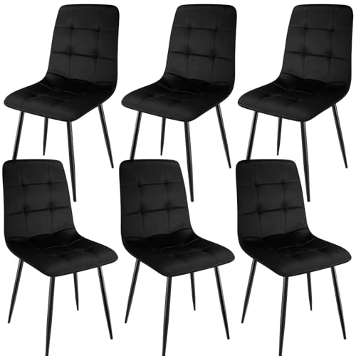 ANVOFONG Esszimmerstuhl 6er Set, Verdickte Holländischen Samt Kissen Esszimmerstuhl Geeignet für Esszimmer Küche Essen, Studie Lesen, Wohnzimmer Freizeit, Schwarz. von ANVOFONG