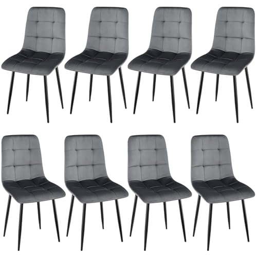 ANVOFONG Esszimmerstuhl 8er Set, Verdickte Holländischen Samt Kissen Esszimmerstuhl Geeignet für Esszimmer Küche Essen, Studie Lesen, Wohnzimmer Freizeit, Dunkelgrau. von ANVOFONG
