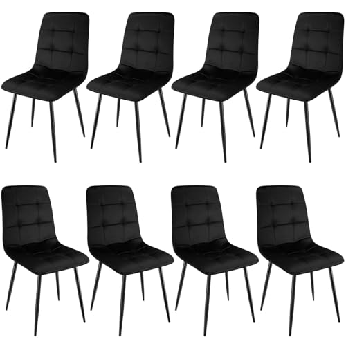 ANVOFONG Esszimmerstuhl 8er Set, Verdickte Holländischen Samt Kissen Esszimmerstuhl Geeignet für Esszimmer Küche Essen, Studie Lesen, Wohnzimmer Freizeit, Schwarz. von ANVOFONG