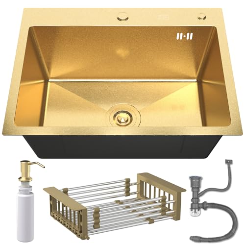 1-Becken Spüle 65x45 gold + Siphon, Spender, Korb 1-Becken Spüle 65x45 gold + Siphon, Spender, Korb von ANW HOME