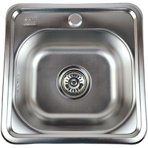 ANW HOME Spülbecken Küche mit Siphon, Waschbecken Küche Edelstahl mit Hahnloch, Spüle Spülbecken Edelstahl Eckig, Edelstahlspüle Einbauspüle, Klein Küchenspülen, Spüle Küche (Satin - 38x38 cm) von ANW HOME